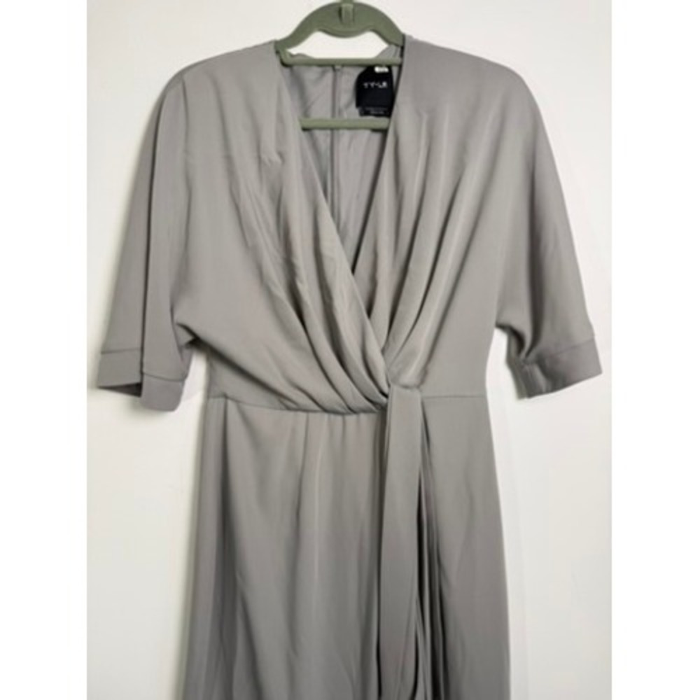 TY-LR Wrap Midi Dress Womens XS Grey V-Neck Short Sleeve Minimalist Professional - Picture 6 of 12